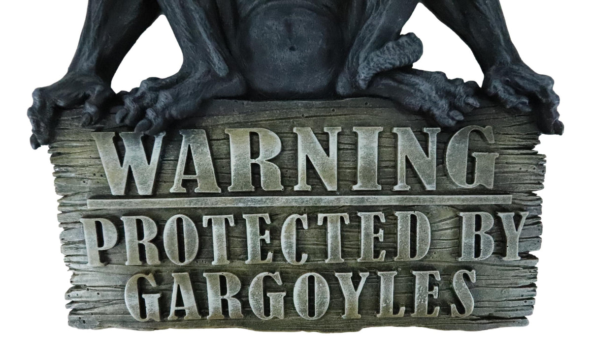 Gothic Winged Gargoyle On Warning Protected By Gargoyles Sign Wall Decor Plaque