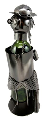 Ebros Camper Fishing Fisherman Catching Fish Hand Made Metal Wine Bottle Holder