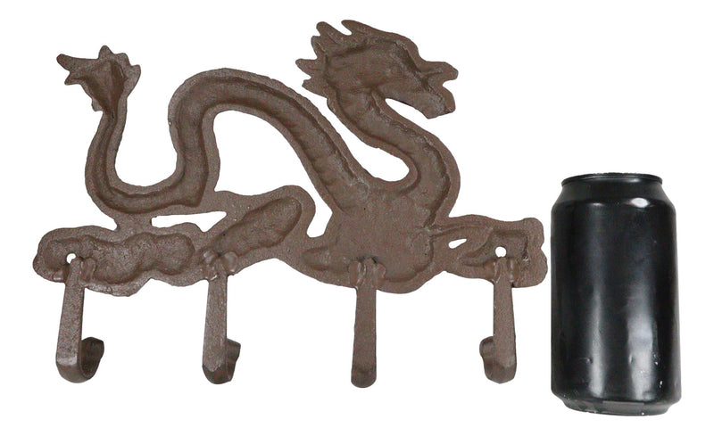 Cast Iron Rustic Chinese Dragon King 4-Pegs Wall Keys Leash Coat Hook Decor