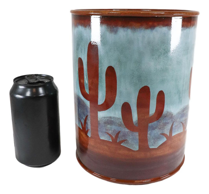 Ebros Rustic Southwestern Desert Cactus Arizona Bath Utility Waste Basket Trash Bin