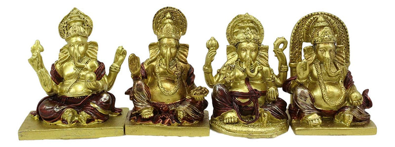 Ebros Set Of 4 Miniature Hindu God Of Success Lord Ganesha Sitting On Throne Figurines