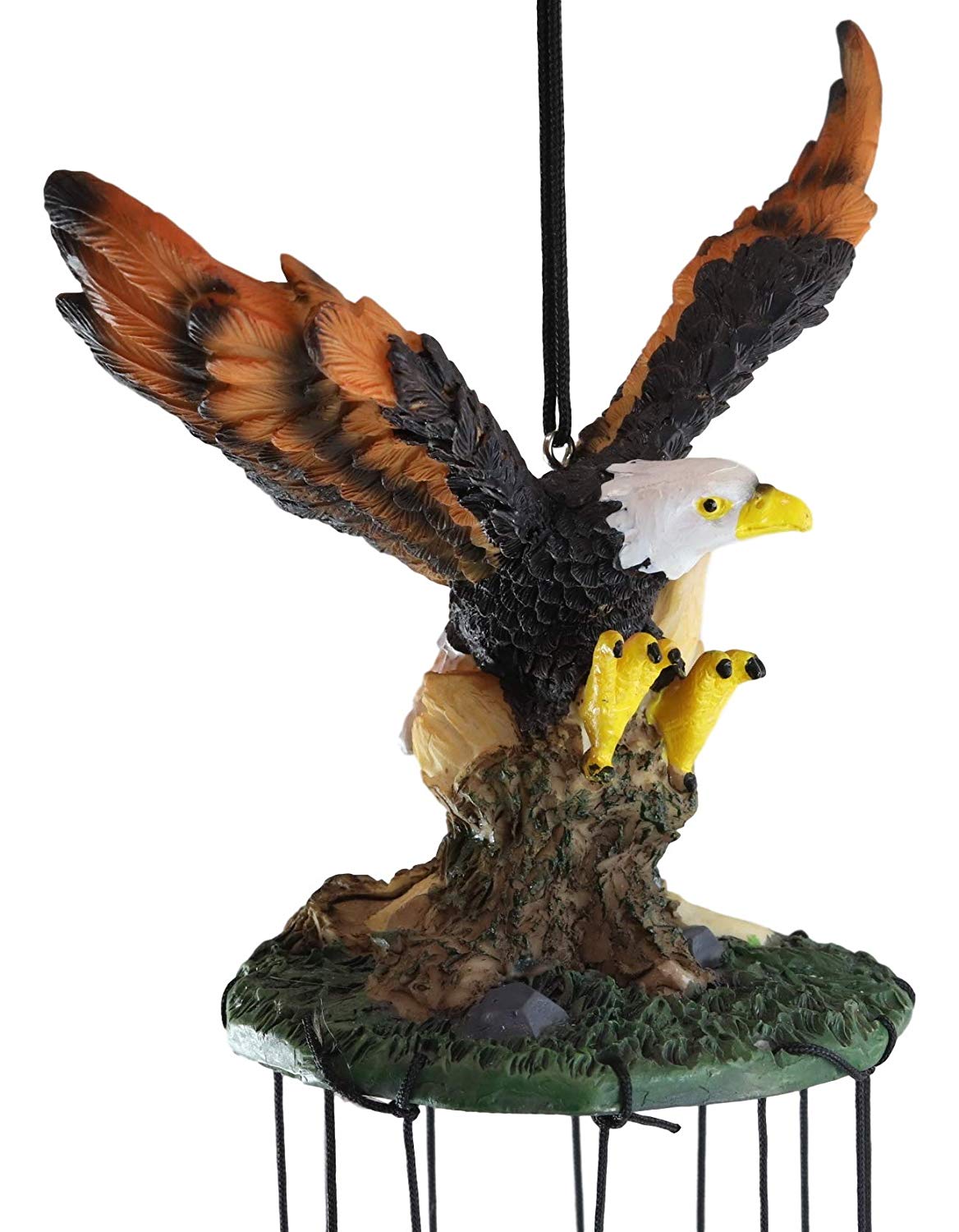 Ebros Gift Colorful American Bald Eagle Spreading Out Its Wings Resonant Relaxing Wind Chime Patio Garden Decor Wild Birds of Prey Eagles Swooping Resin Sculpture with Aluminum Rods - Ebros Gift