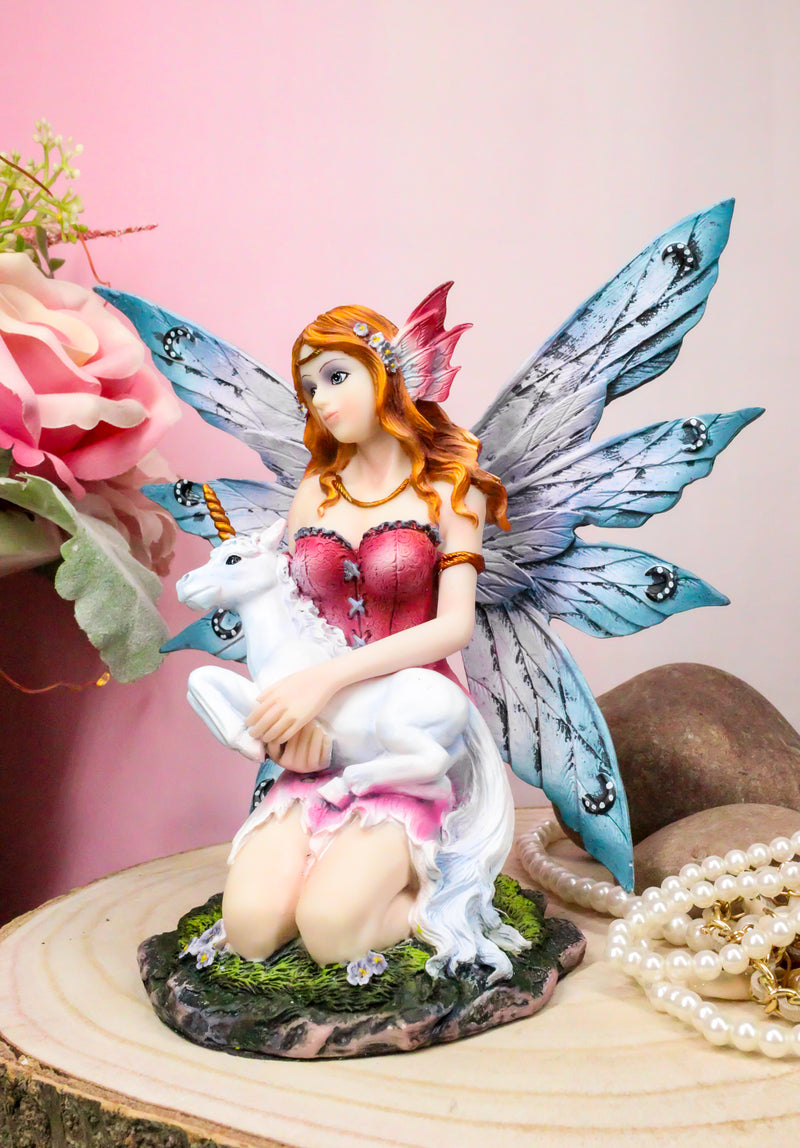 Ebros Enchanted Forest Lavender Fairy With Baby Unicorn Figurine Myths Legends Accent