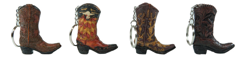 Pack of 12 Western Cowboy Cowgirl Faux Tooled Leather Boots Keychain Figurines