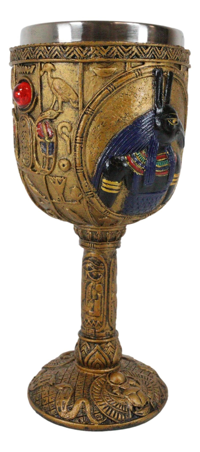 Ebros Ancient Egyptian Seth Wine Goblet in Golden Hieroglyphic Design 6oz 7"H