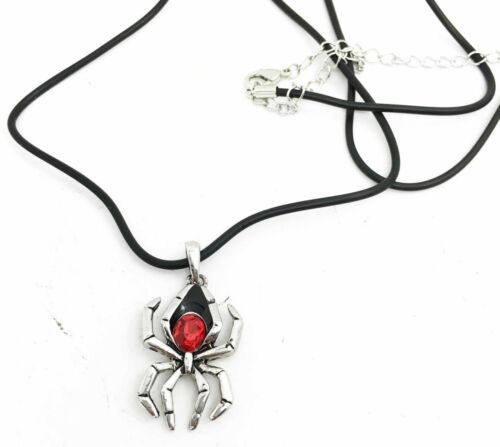 Ebros Red Gem Black Widow Spider Arachnid Necklace Pendant Medallion
