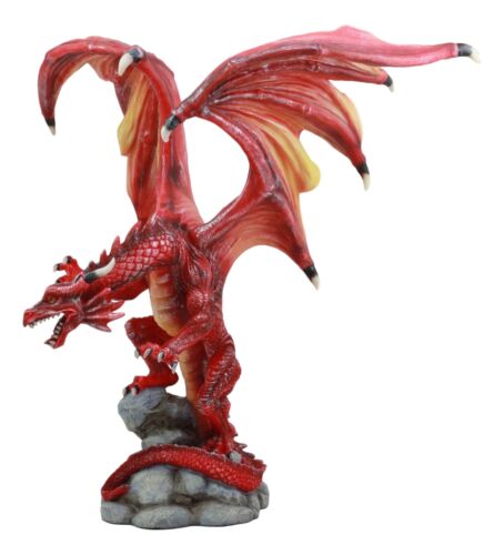 Ebros Large Roaring Volcano Dragon On Rock Statue 14" Tall Red Fire Dragon Sculpture