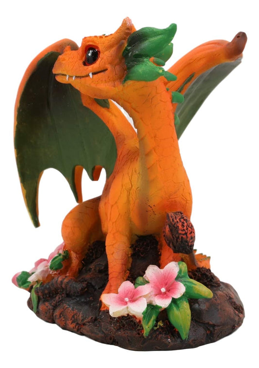 Ebros Medieval Fantasy Green Thumb Juicy Peach Dragon Statue Fairy Garden Collectible - Ebros Gift
