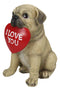 Adorable Pug Puppy Dog With Big Red Heart I Love You Sign Decorative Figurine