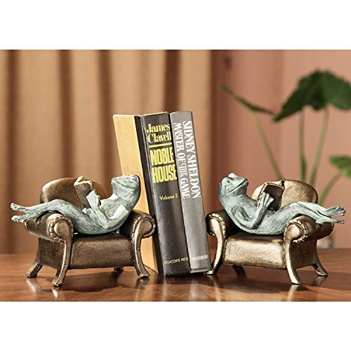 Ebros Whimsical Bookworm Frogs Reading On Sofa Couches Bookends Pair Set Statue 7.5" Wide Garden Pond Frog Themed Decorative Office Study-Room Library Shelves Desktop Figurines