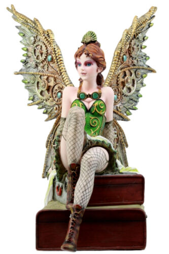 Ebros Steampunk Burlesque Traveler Fairy Sitting On Suitcases Figurine 9" H Victorian Atlas Globe Faerie with Clockwork Wings (Suitcase Atlas)
