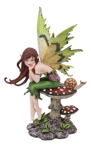 Ebros Amy Brown Thinking Of You Fairy Sitting On Wild Giant Mushroom Statue - Ebros Gift
