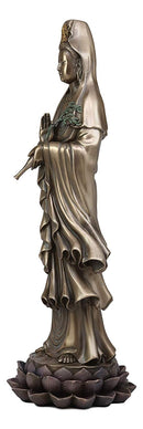 Ebros Large Bodhisattva Kuan Yin in Vitarka Mudra Hand Pose Standing On Lotus Flower Statue 16.25" Tall