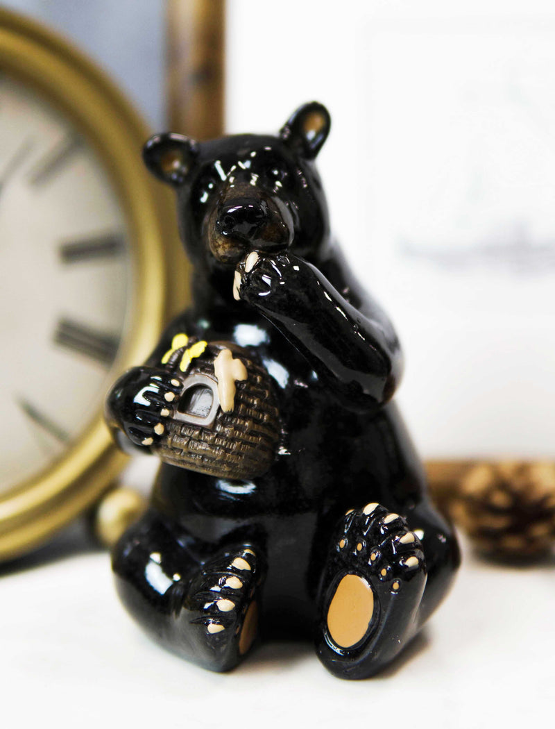 Western Rustic Black Bear Eating Honey From Honeycomb Beehive Figurine Bears