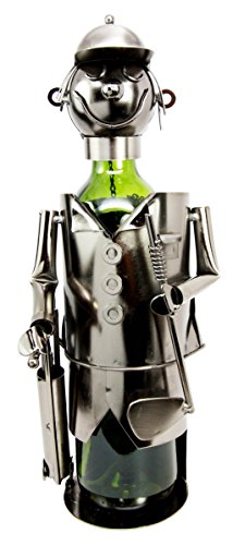 Ebros Gift Professional Golfer With Golf Club and Caddy Bag Hand Made Metal Wine Bottle Holder Caddy Decor Figurine 13.5"H