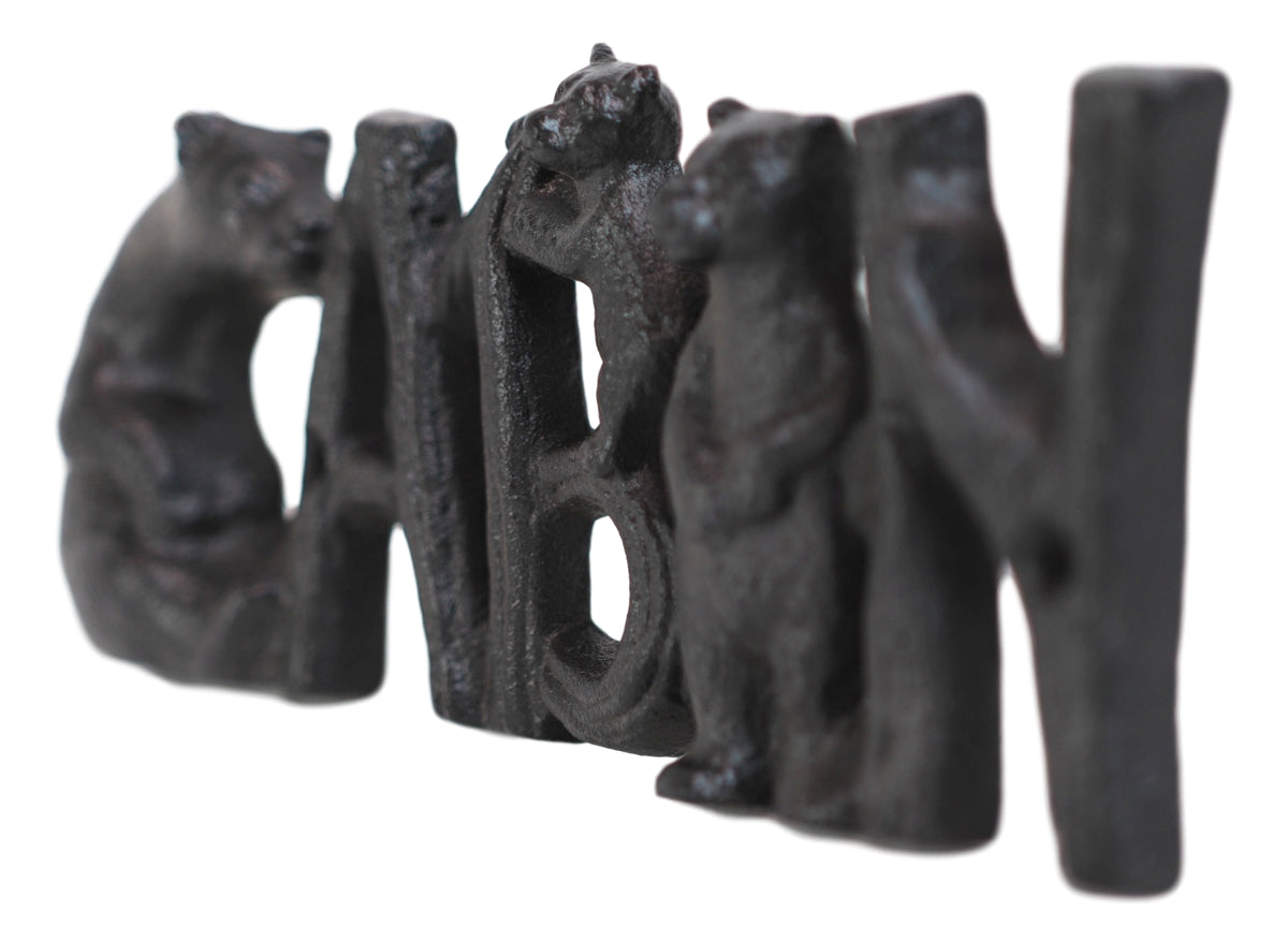 Rustic Western Black Bears And Cub With Logs CABIN Cast Iron Wall Sign Decor
