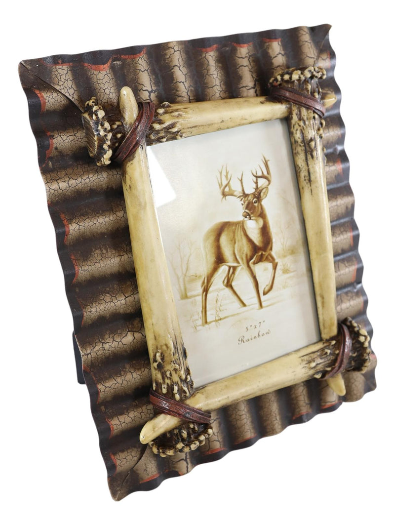 Rustic Western Galvanized Metal Buckhorn Stag Deer Antlers 5"X7" Photo Frame