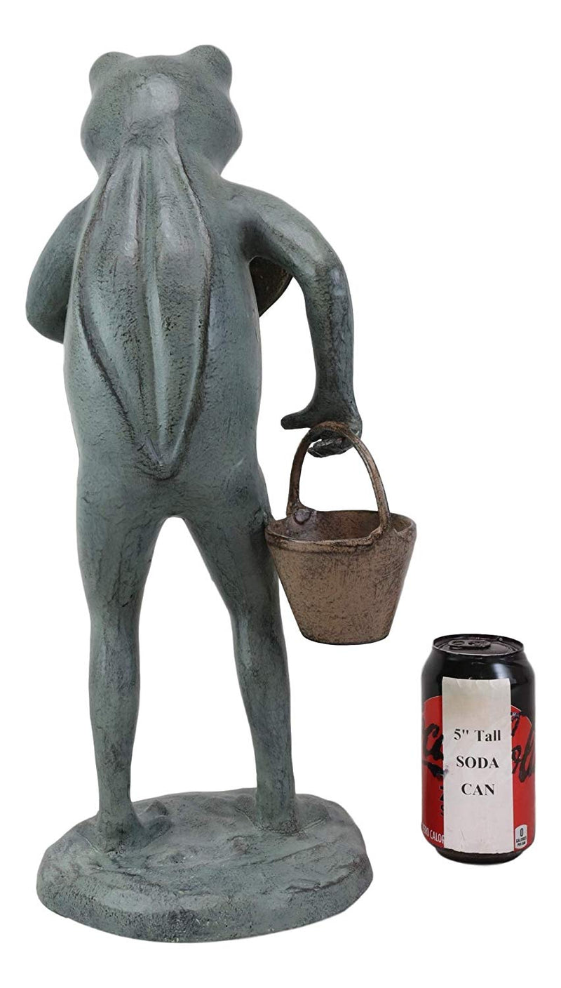 Ebros Gift19" Tall Aluminum Whimsical Green Thumb Garden Frog With Shovel And Pail Statue