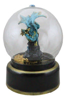 Aqua Blue Dragon On Rock Pillar Musical Air Powered Water Globe With LED Light