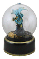 Aqua Blue Dragon On Rock Pillar Musical Air Powered Glitter Globe With LED Light