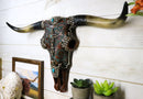 20" L Rustic Western Tooled Leather Cross Longhorn Bull Cow Skull Wall Decor