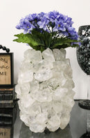 Pillar Quartz Crystal Mineral Stone Rocks Floral Vase Modern Accent Sculpture