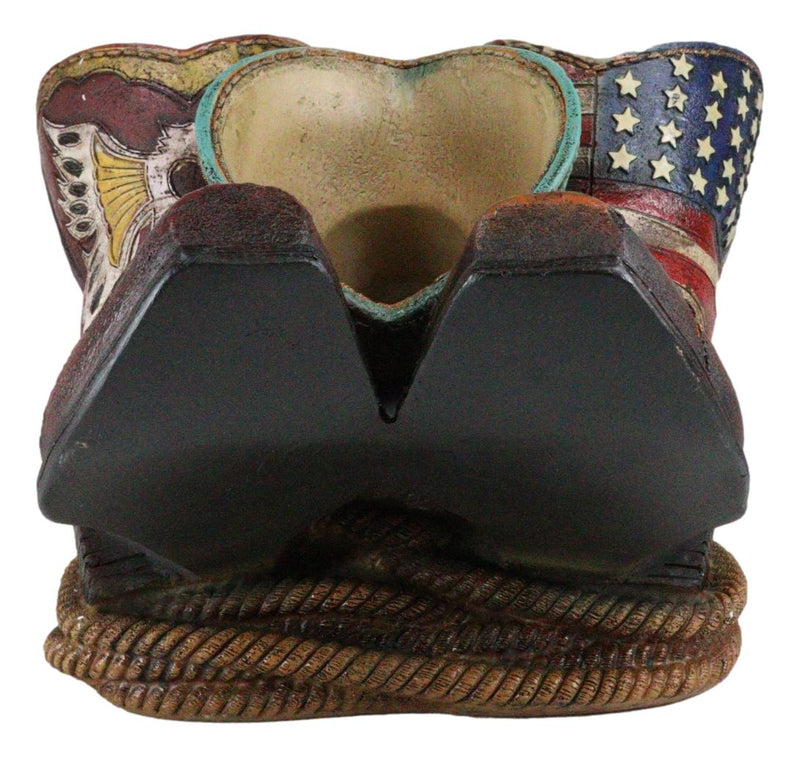 Western Patriotic American Flag Faux Tooled Leather Boots 3 Bottles Wine Holder