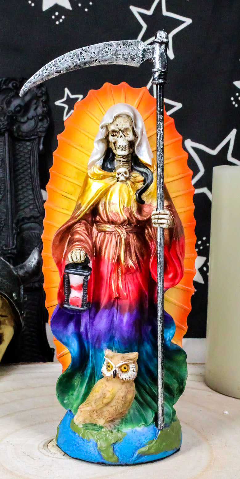 Ebros Holy Death Santa Muerte Holding Scythe In Rainbow Tunic Day of The Dead Figurine