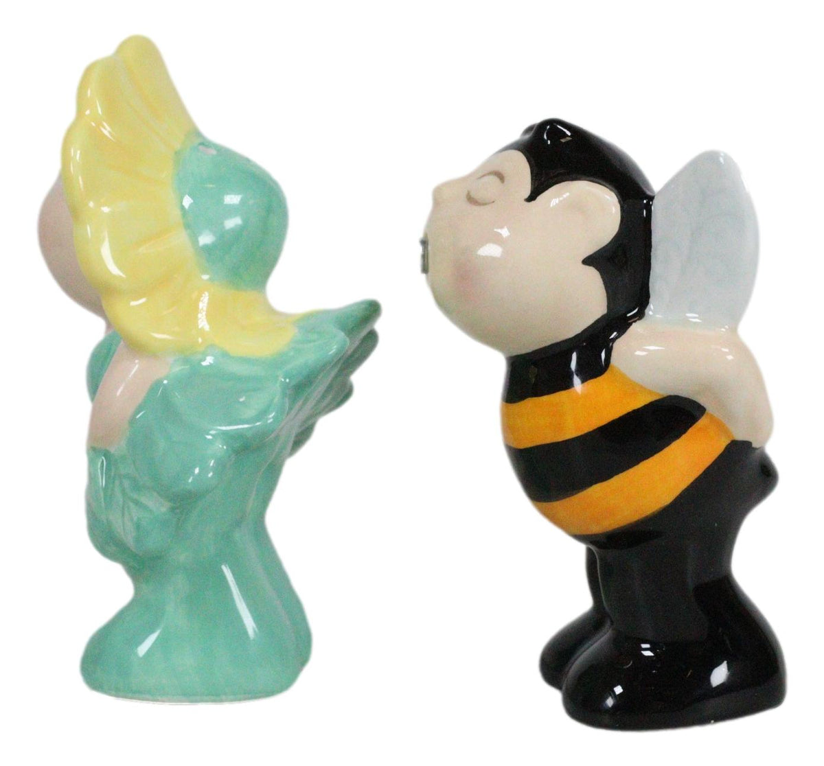 Bee My Honey! Bumblebee And Sunflower Kissing Ceramic Salt Pepper Shakers Set