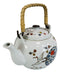 Crane And Red Moon Cherry Blossoms Ceramic 38oz Large Tea Pot With Bamboo Handle