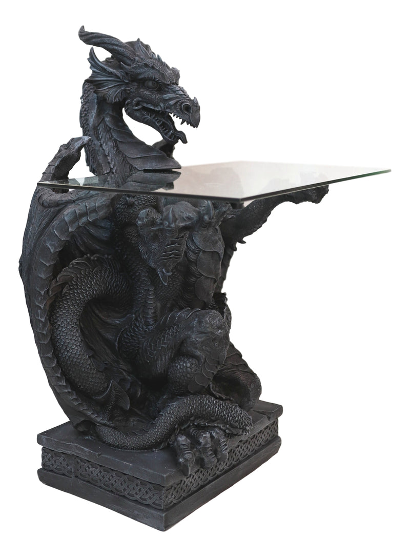 Ebros Gift Gothic Fantasy Butler Black Dragon Sculptural Glass Topped ...