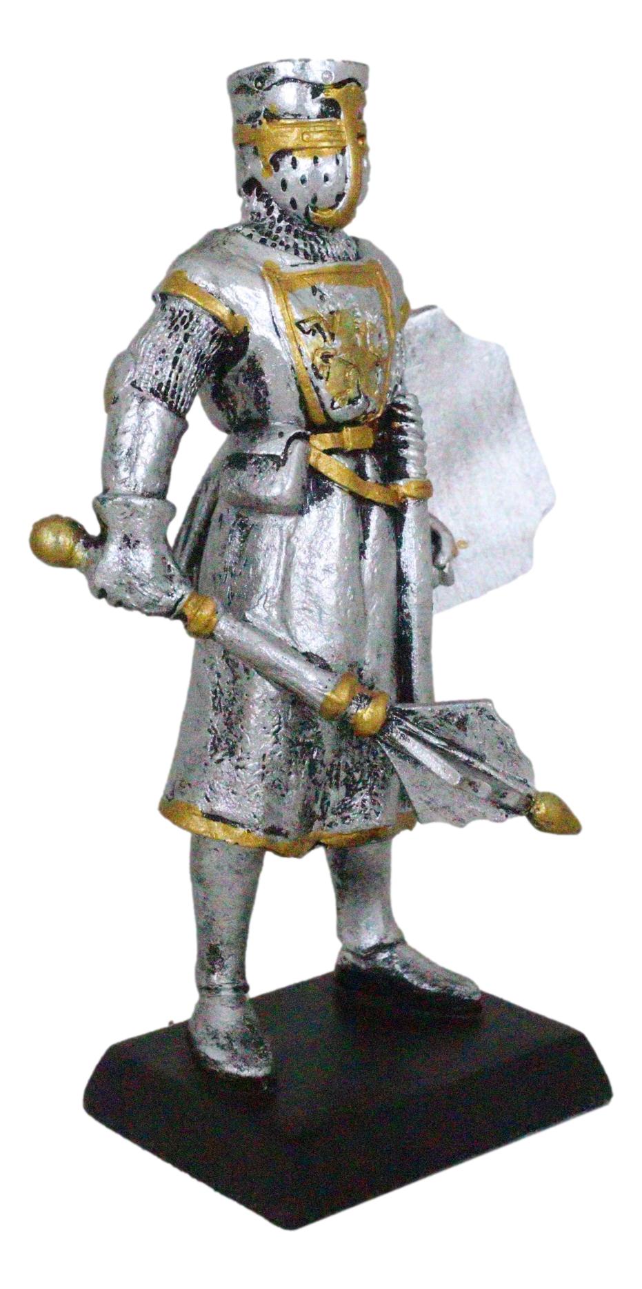 Medieval Suit Of Armor Knight With Mace and Heraldry Shield Mini Figurine
