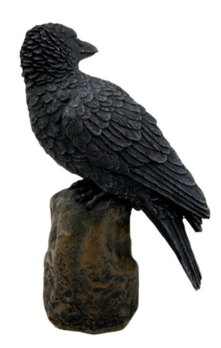 Ebros Dark Raven Crow Scavenger Bird Perching On Tree Stump Figurine 6"H - Ebros Gift