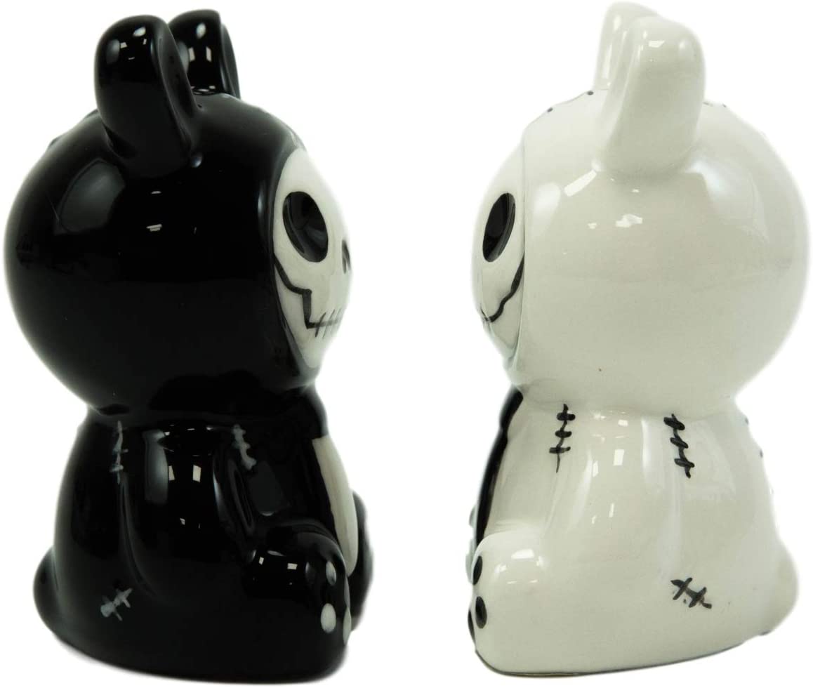 Ebros Furry Bones Bun Bun Rabbits Salt And Pepper Shakers Ceramic Set 3.5"H - Ebros Gift