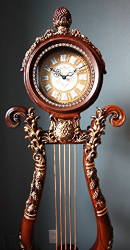 Ebros Gift 67"H Large Vintage Harp Shaped Timeless Grandfather Clock Furnishing Decor