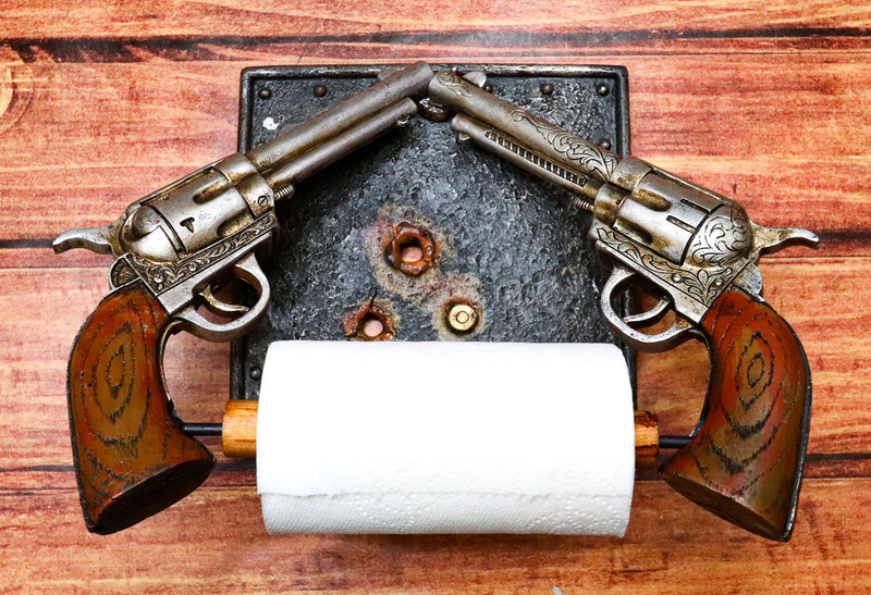 Western Rustic Cowboy Six Shooters Revolver Gun Pistols Wall Toilet Paper Holder