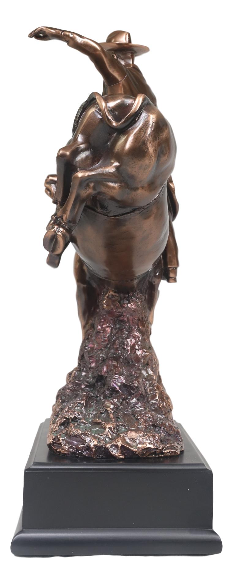 Wild Western Rodeo Cowboy With Bucking Bull Bronze Electroplated Statue - Ebros Gift