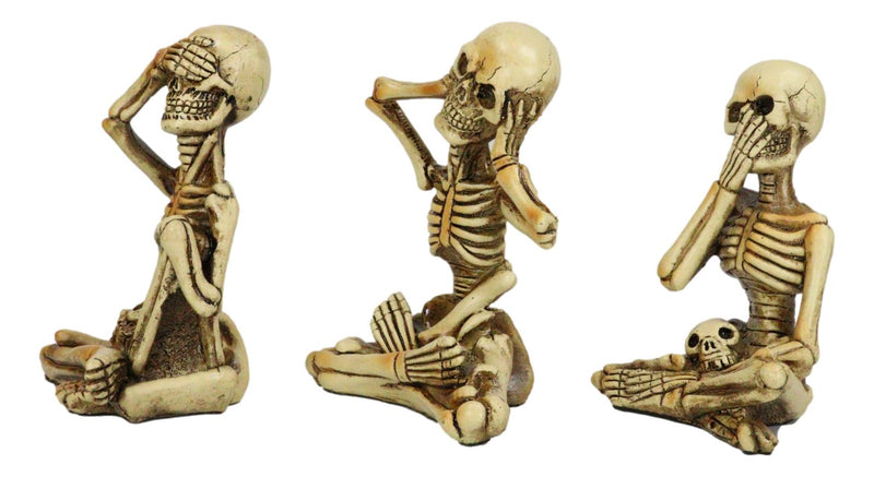 Gothic Necromancy Magic See Hear Speak No Evil Bony Skeleton Figurines Set Of 3