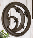 Rustic Cast Iron Crescent Moons and Stars Round Moon Wall Decor Trivet Plaque