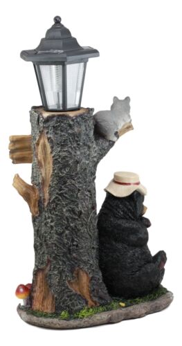 Summer Naps Lazy Bear With Raccoon Friends Welcome Sign Statue With Solar Light