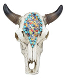 Ebros 9"L Western Southwest Steer Bull Cow Horned Skull Mural Mosaic Design Wall Decor
