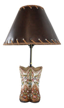 Rustic Western Cowgirl Boots With Colorful Floral Vines Embroidery Table Lamp