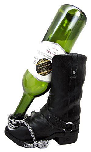 Ebros Gift Chained Biker Skull Death Angel Boot Wine Holder Figurine 8.5"H