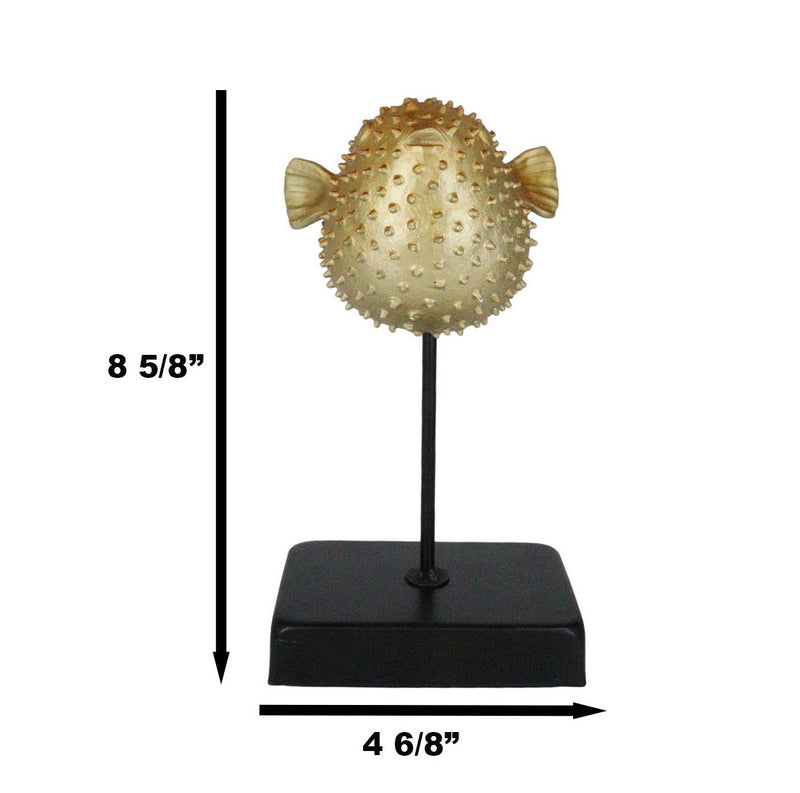 Coastal Marine Faux Taxidermy Golden Pufferfish Fish Sculpture On Pole Mount