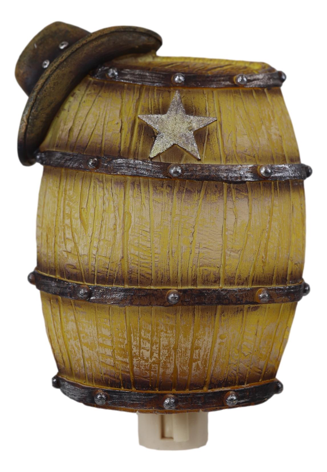 Rustic Western Star Cowboy Hat Vintage Beer Barrel Wall Plug In LED Night Light