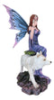 Purple Pearl Wishing Fairy On Tree Of Life With Giant Winter Snow Wolf Figurine