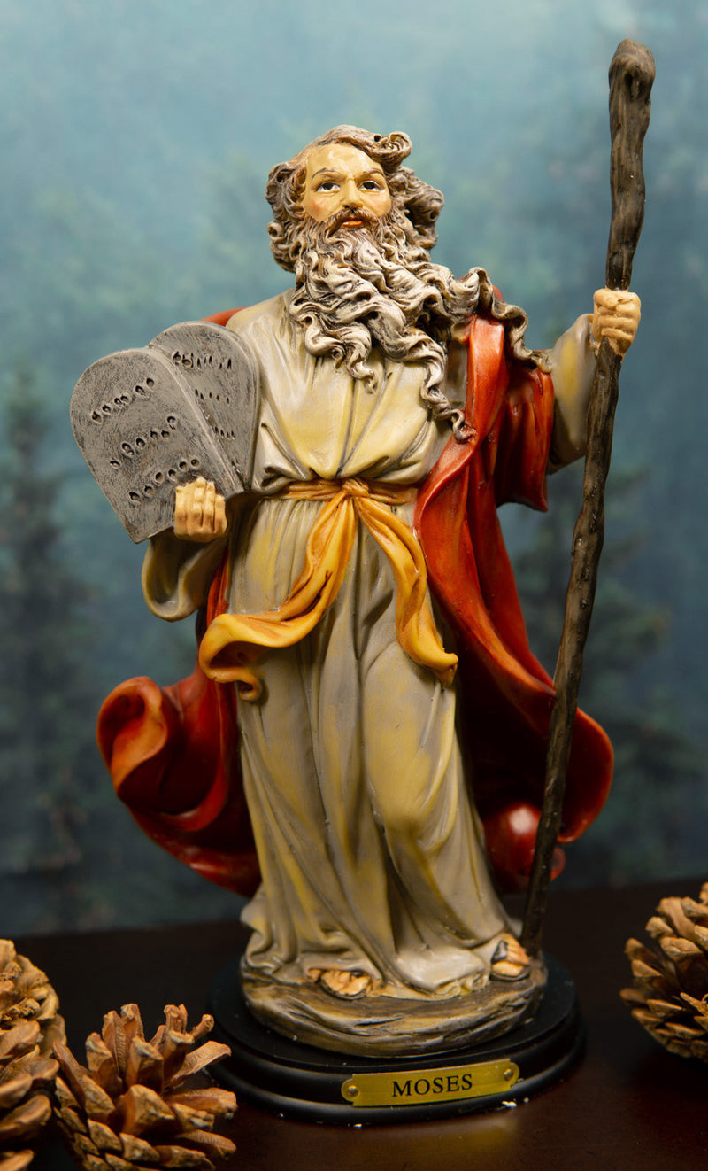 Ebros Moses Holding Staff & Ten Commandments Tablets Statue W/ Brass Name Plate