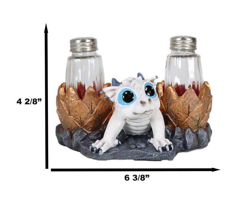 Frozen White Dragon Hatchling In Golden Egg Salt And Pepper Shakers Set Holder