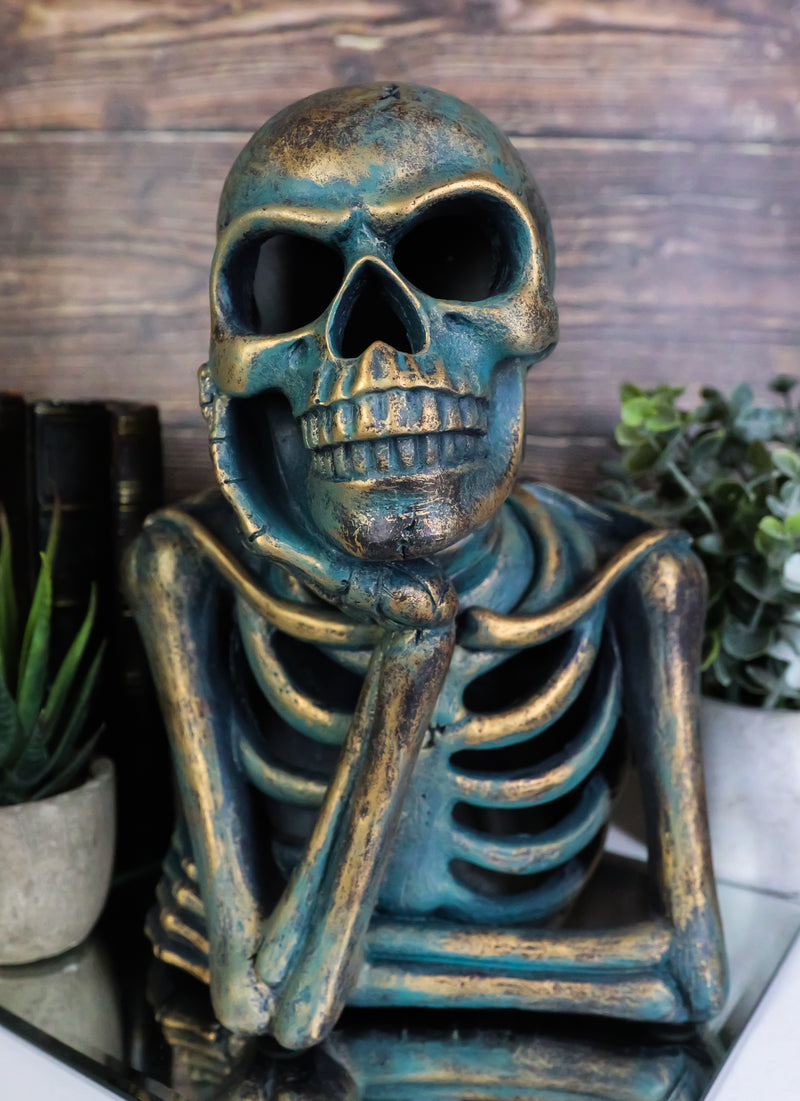Eerie Daydreaming Thinker Skull Skeleton Bust with LED Night Light Ribs Figurine