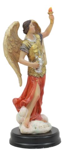 Catholic Church Archangel Saint Uriel With Holy Spirit Torch Statue With Base - Ebros Gift